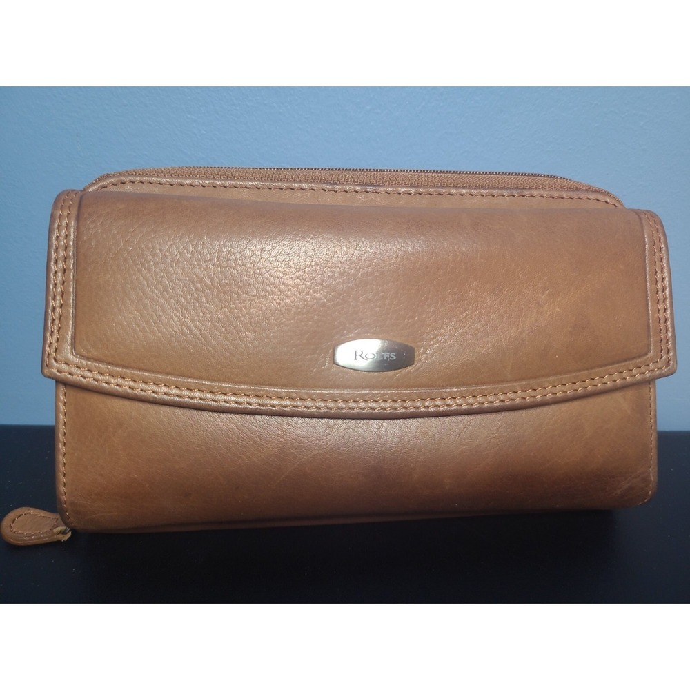 ROLFS Beige Genuine Leather‎ Checkbook Wallet w/ Change Purse & Pen Holder